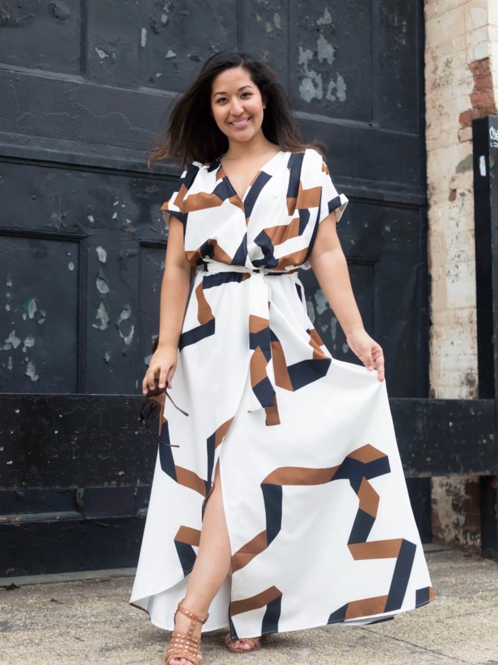 White Geometric Print Maxi Skirt - Women